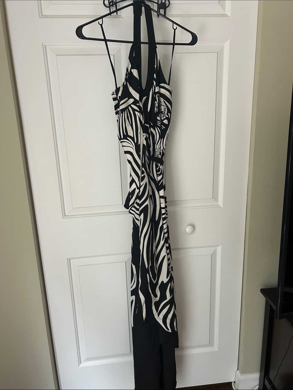 Diane Von Furstenberg Black & White Halter Zebra-Print Maxi